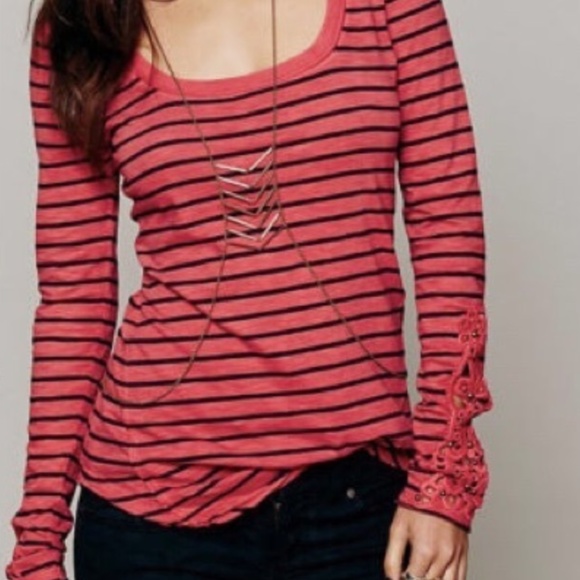 Free People Tops - Free People Embroidered Sleeve Top